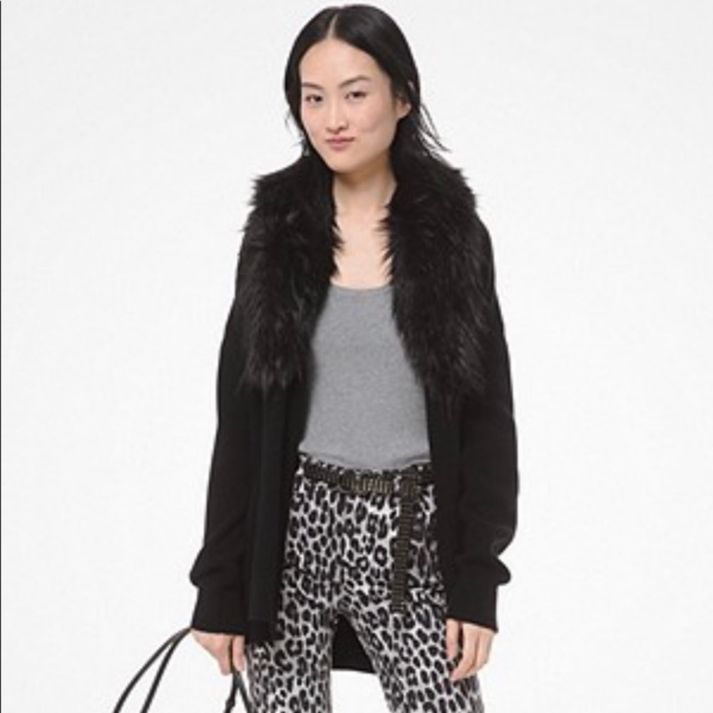 Michael Kors Women’s Faux Fur Cardigan Black, NWT